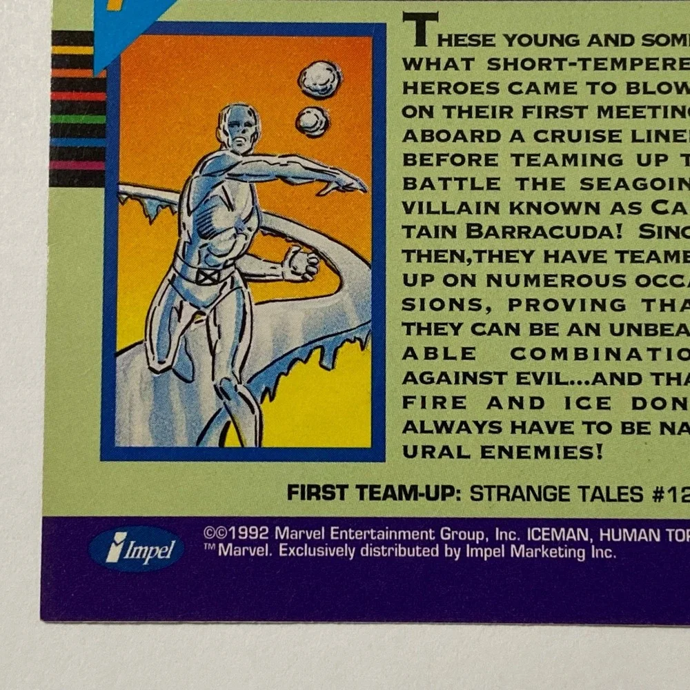Vintage Marvel Universe 1992 Iceman Human Torch Team-Up X-Men Impel Card #82 GUC